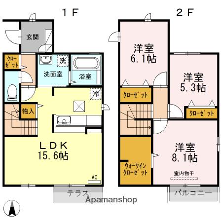 ウィング レーヴ(3LDK/1階)の間取り写真