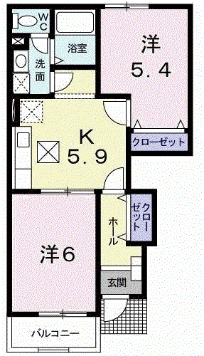 マルグリットⅠ(2DK/1階)の間取り写真