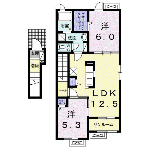 フォルトーナSーⅡ(2LDK/2階)の間取り写真