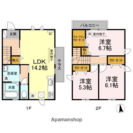 山陰本線 米子駅 バス乗車時間：17分 皆生四軒屋公園前バス停で下車 徒歩2分 1階建 築9年(3LDK/1階)の間取り写真