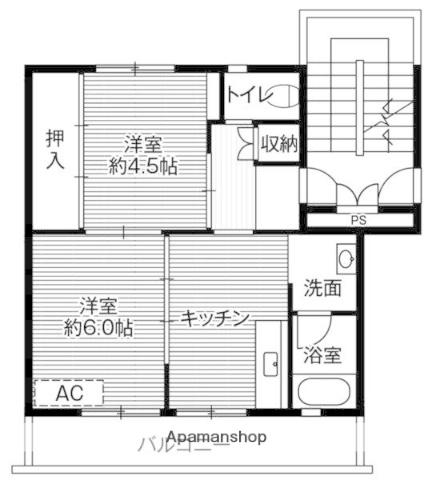 ビレッジハウス境港第三1号棟(2DK/3階)の間取り写真