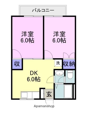 チェリー(2DK/1階)の間取り写真