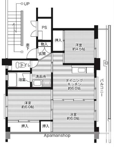 ビレッジハウス米子2号棟(3DK/3階)の間取り写真