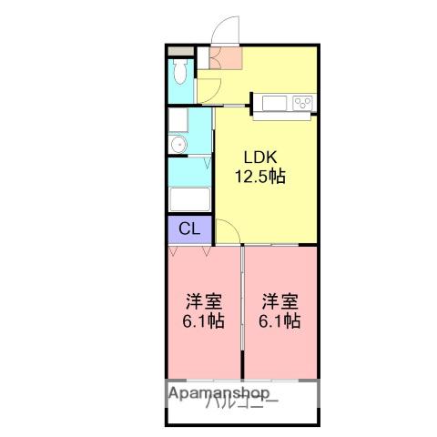 シティメディアⅨ(2LDK/2階)の間取り写真