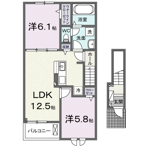 フォルトーナES Ⅱ(2LDK/2階)の間取り写真