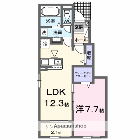 ヒカルサ境港渡町ウエスト(1LDK/1階)の間取り写真