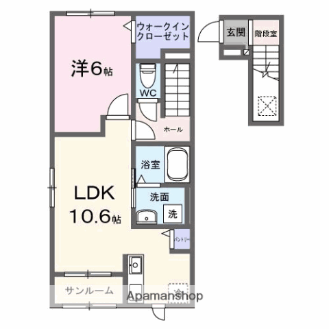 ガーデン(1LDK/2階)の間取り写真