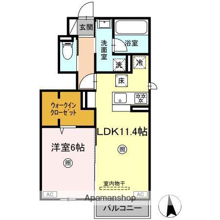 ラクードシャC(1LDK/1階)の間取り写真