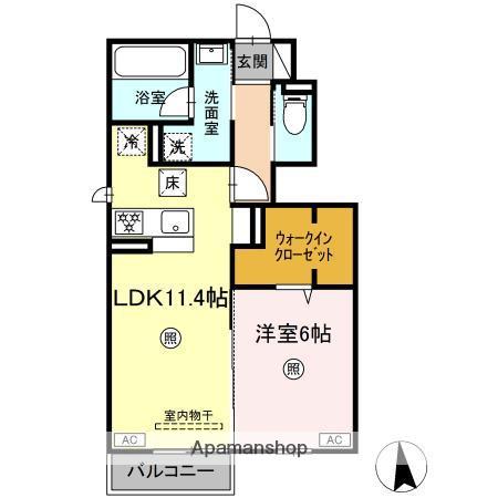 ラクードシャC(1LDK/1階)の間取り写真