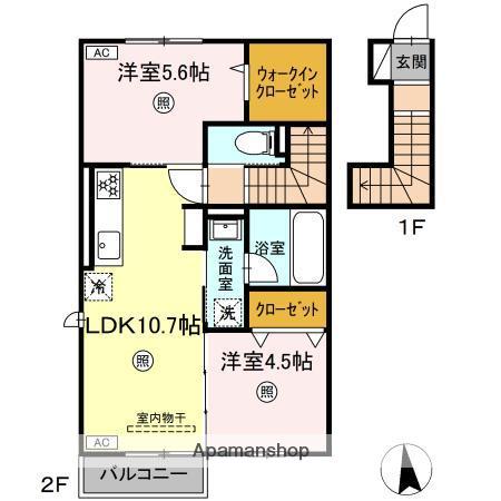 ラクードシャC(2LDK/2階)の間取り写真