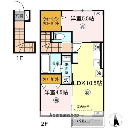 ラクードシャC(2LDK/2階)の間取り写真