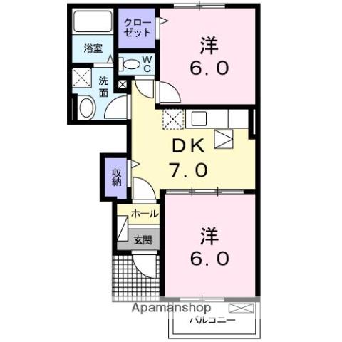 サンパティオⅠ(2DK/1階)の間取り写真