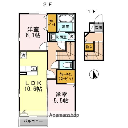 山陰本線 米子駅 バス乗車時間：14分 上福原バス停で下車 徒歩13分 2階建 築13年(2LDK/2階)の間取り写真