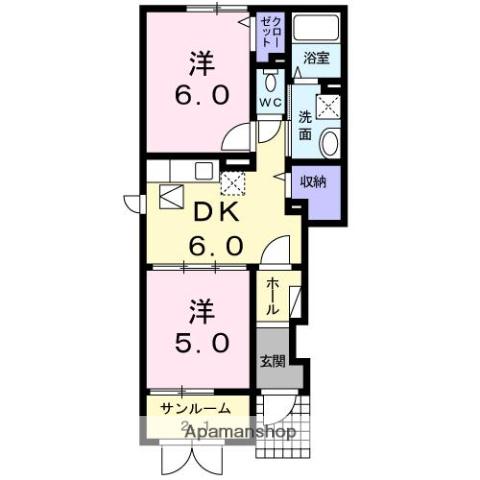 ベルシェリルB(2DK/1階)の間取り写真