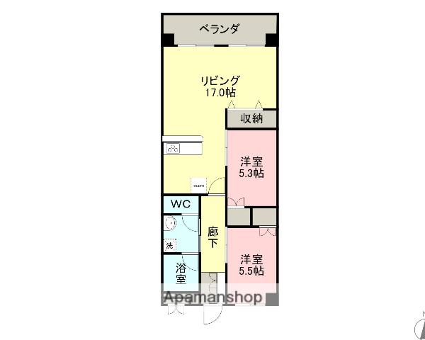 東町ビル(2LDK/6階)の間取り写真