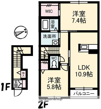 フォレナけやき(2LDK/2階)の間取り写真