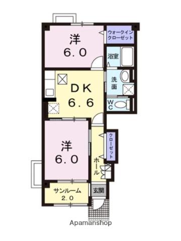 MYマーブルハウスⅡ(2DK/1階)の間取り写真