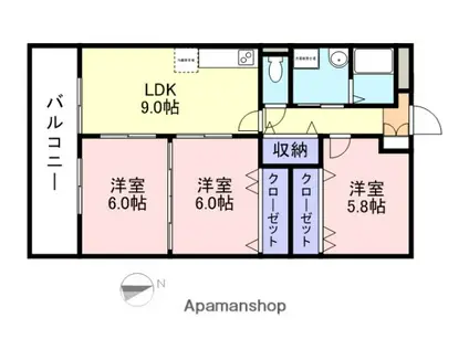 スカイマンションC棟(3LDK/3階)の間取り写真