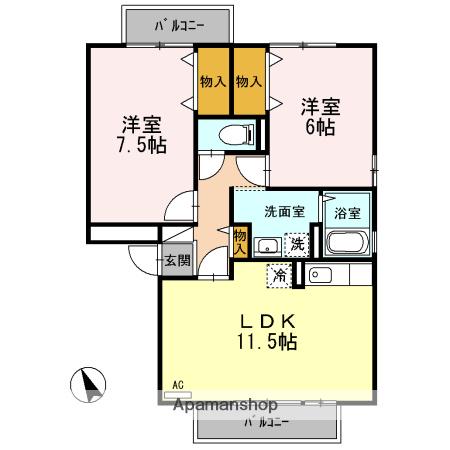マンマミーヤA棟(2LDK/2階)の間取り写真