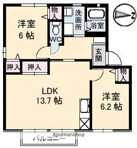 ラシェットエムザC棟(2LDK/2階)の間取り写真