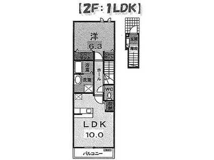 リバービサイドレジデンス(1LDK/2階)の間取り写真