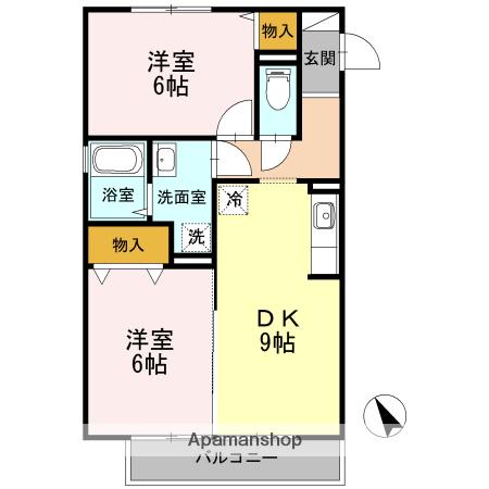 オーシャンヴューB棟(2DK/2階)の間取り写真