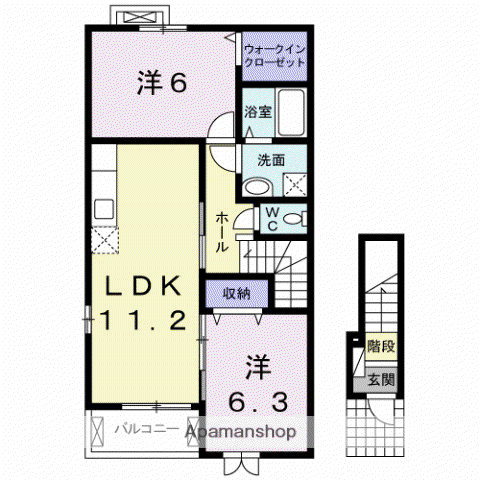 アドヴァンスコートB(2LDK/2階)の間取り写真