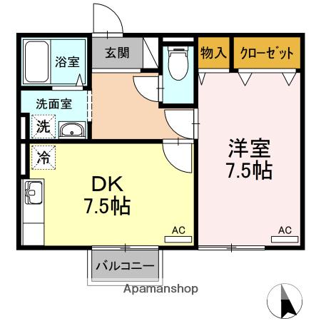 コーポ門脇Ⅱ(1DK/2階)の間取り写真