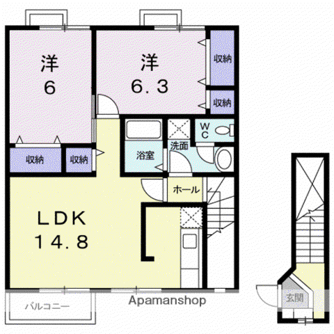 エビナールK(2LDK/2階)の間取り写真