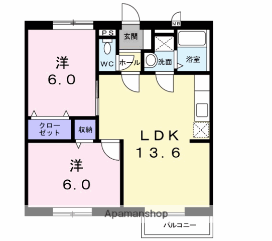 ローブレST(2LDK/2階)の間取り写真