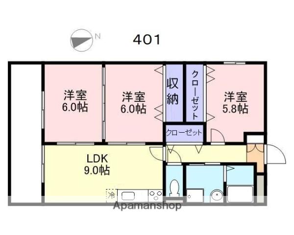 スカイマンションC棟(3LDK/4階)の間取り写真