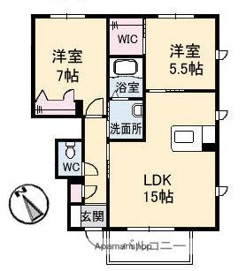 ピアタウンD棟(2LDK/1階)の間取り写真
