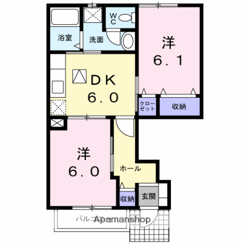 カロータロッソⅠ(2DK/1階)の間取り写真