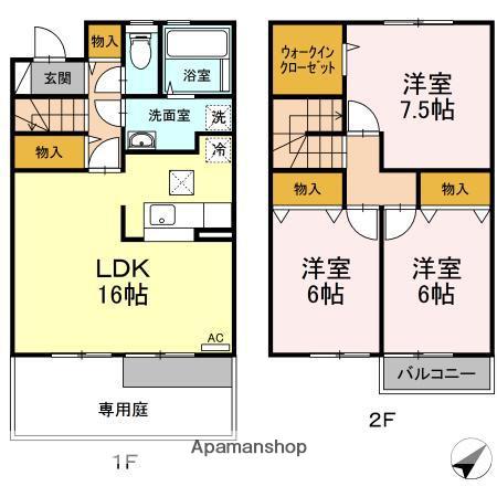 デュランタC棟(3LDK/1階)の間取り写真