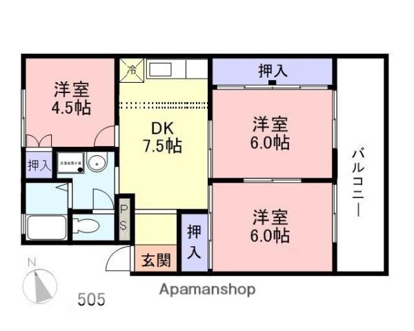 シャトー米子(3DK/4階)の間取り写真