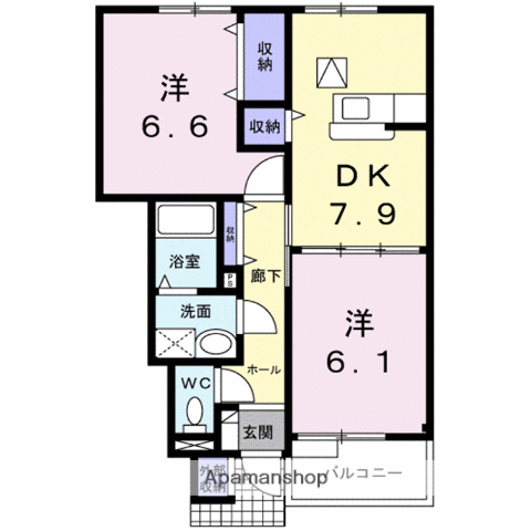 フィオーレ(2DK/1階)の間取り写真