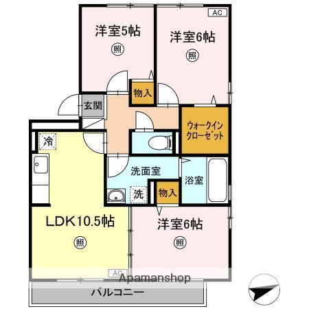 リビングタウン弓ヶ浜B棟(3LDK/2階)の間取り写真