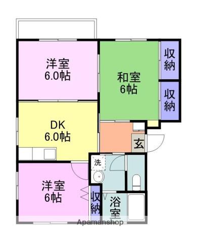 サンシティUⅡD棟(3DK/2階)の間取り写真