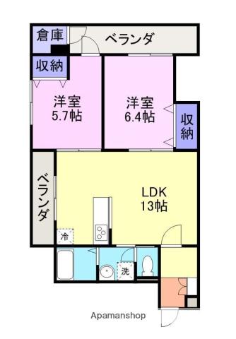 東町ビル(2LDK/3階)の間取り写真