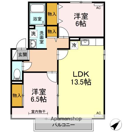 プリムローズ3 B棟(2LDK/2階)の間取り写真