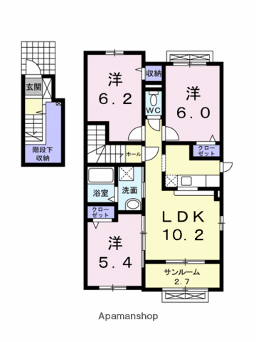 セレステ中間(3LDK/2階)の間取り写真