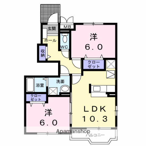 ハナミズキ(2LDK/1階)の間取り写真