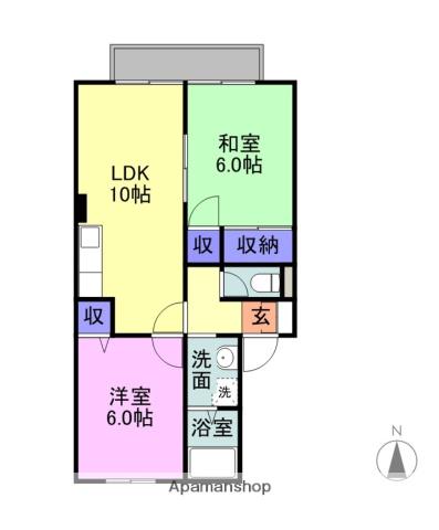 サンハイム井上C棟(2LDK/2階)の間取り写真