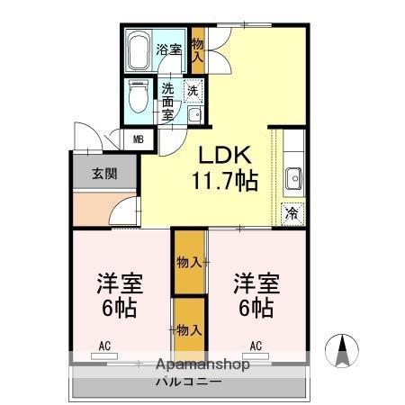 フジパレス新開(2LDK/3階)の間取り写真