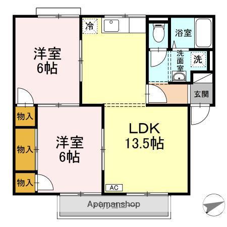 スティブルB棟(2LDK/1階)の間取り写真
