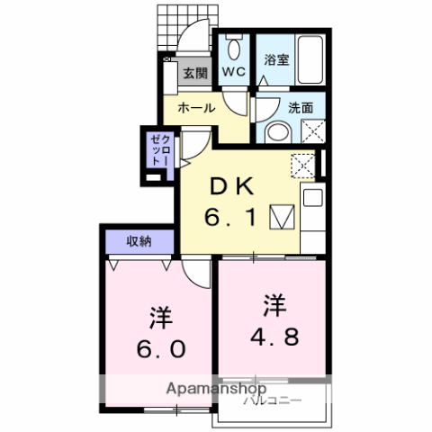 プリティハウス Y 3(2DK/1階)の間取り写真