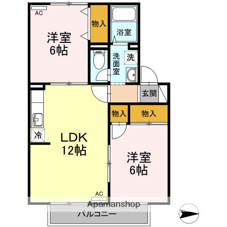 プリムローズⅡ(2LDK/2階)の間取り写真