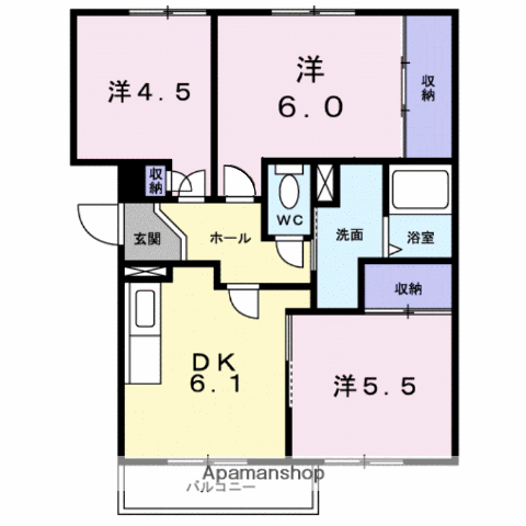 グランメール旗ヶ崎Ⅱ(3DK/2階)の間取り写真