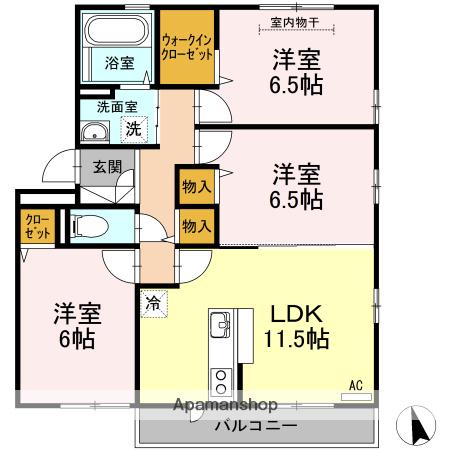 ランロード C棟(3LDK/3階)の間取り写真