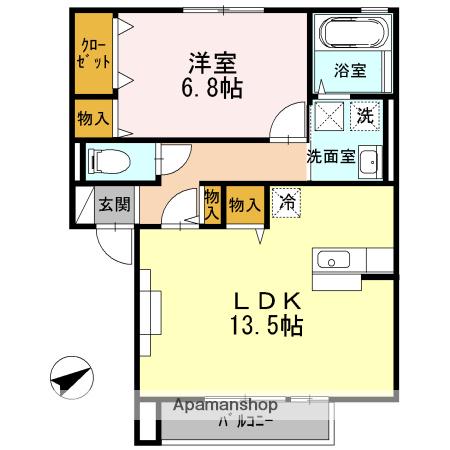 プリムヴェール(1LDK/2階)の間取り写真